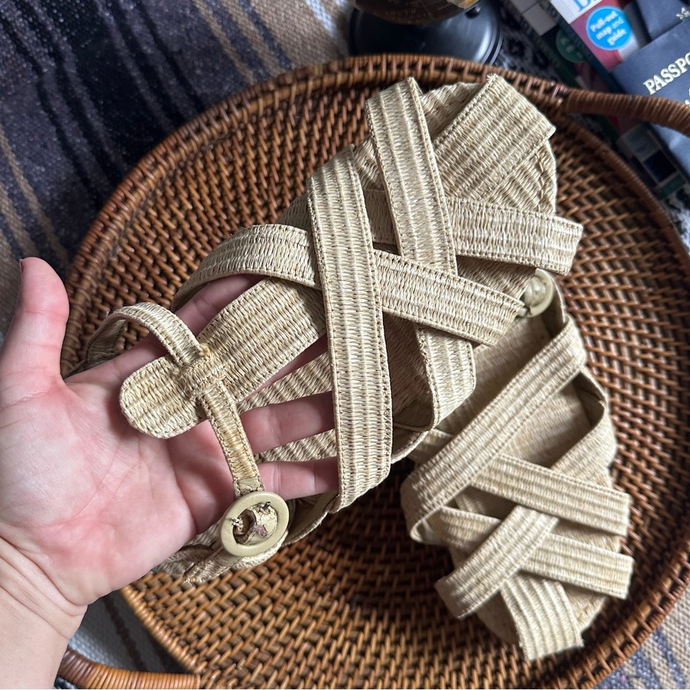 FARM RIO Raffia Woven Tan Vegan Zig Zag Boho Fisherman Sandal Size 12 - Picture 5 of 13